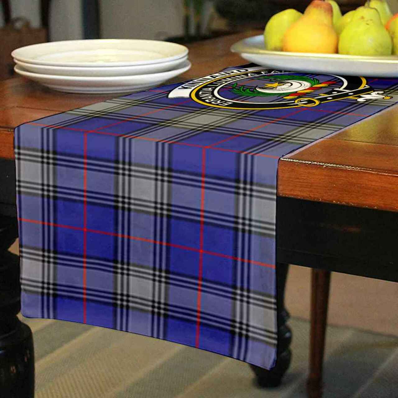 Clan Kinnaird Tartan Crest Table Runner Cotton RQ52 Kinnaird Tartan Tartan Table Runner   