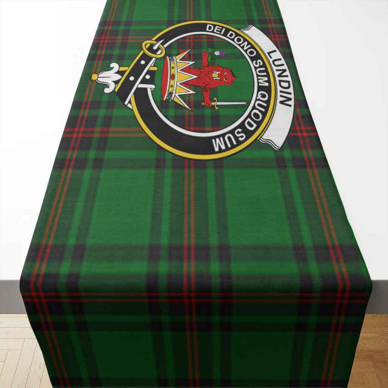 Clan Lundin Tartan Crest Table Runner Cotton UD34 Lundin Tartan Tartan Table Runner   