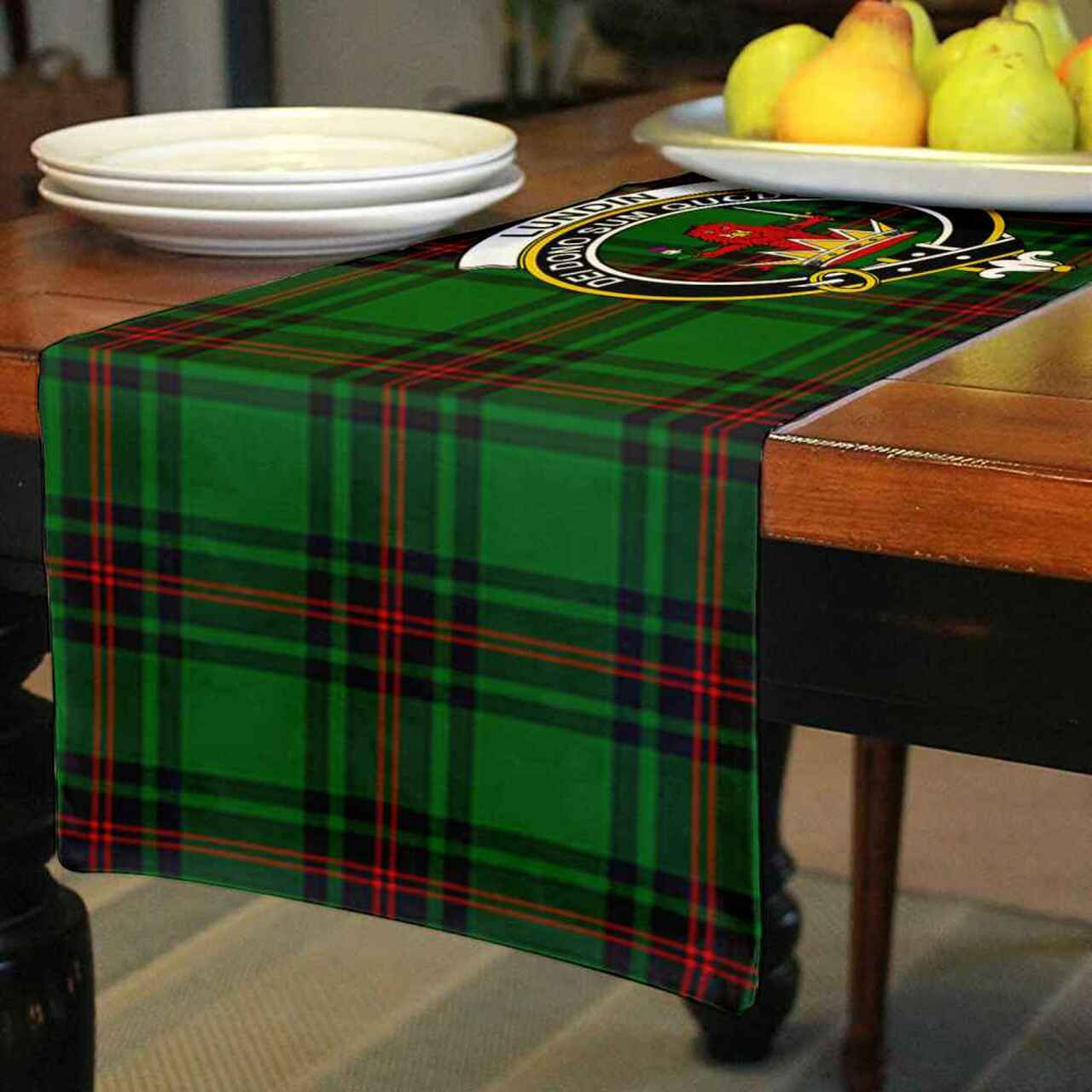 Clan Lundin Tartan Crest Table Runner Cotton UD34 Lundin Tartan Tartan Table Runner   