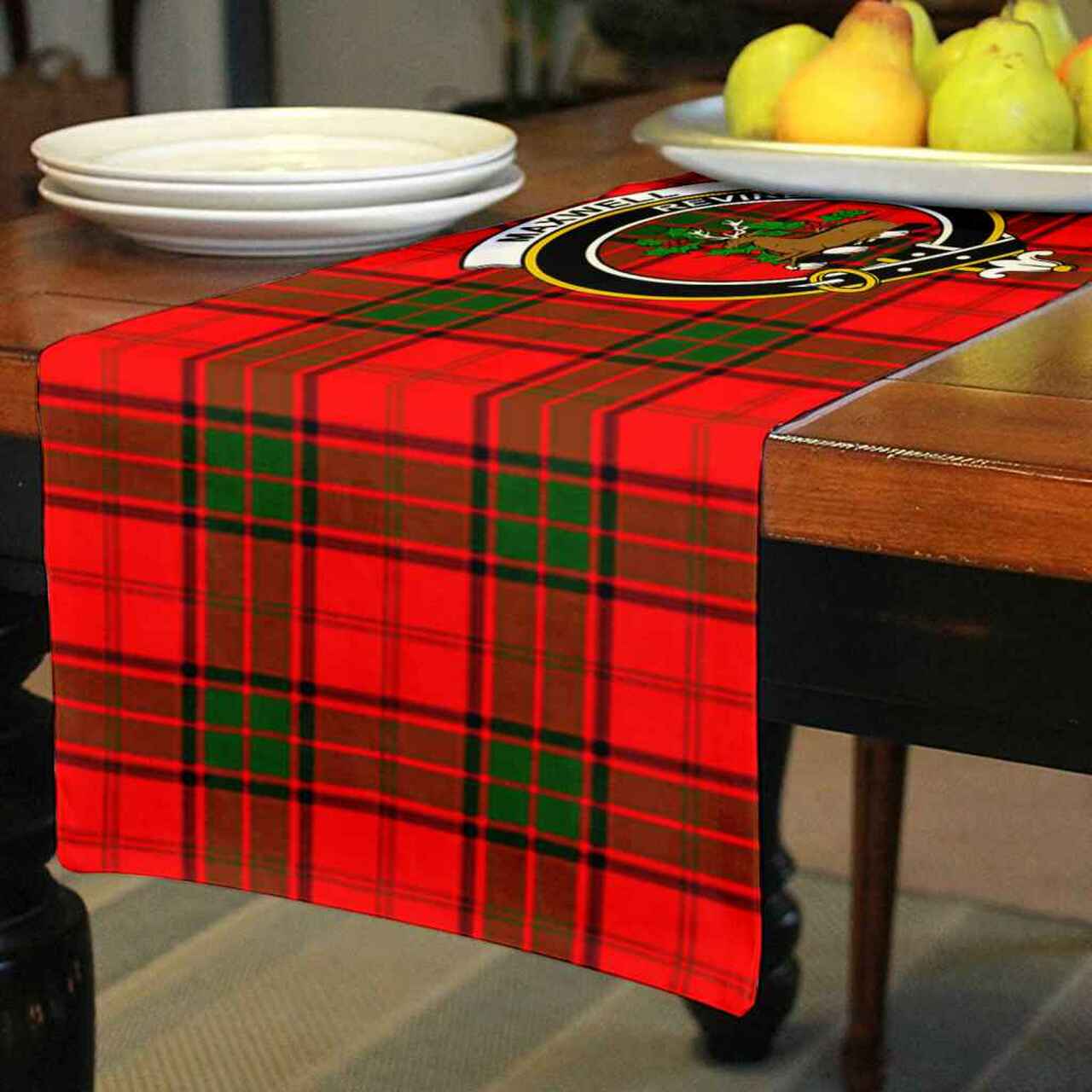 Clan Clan Maxwell Tartan Crest Table Runner Cotton OU31 Maxwell Tartan Tartan Table Runner   