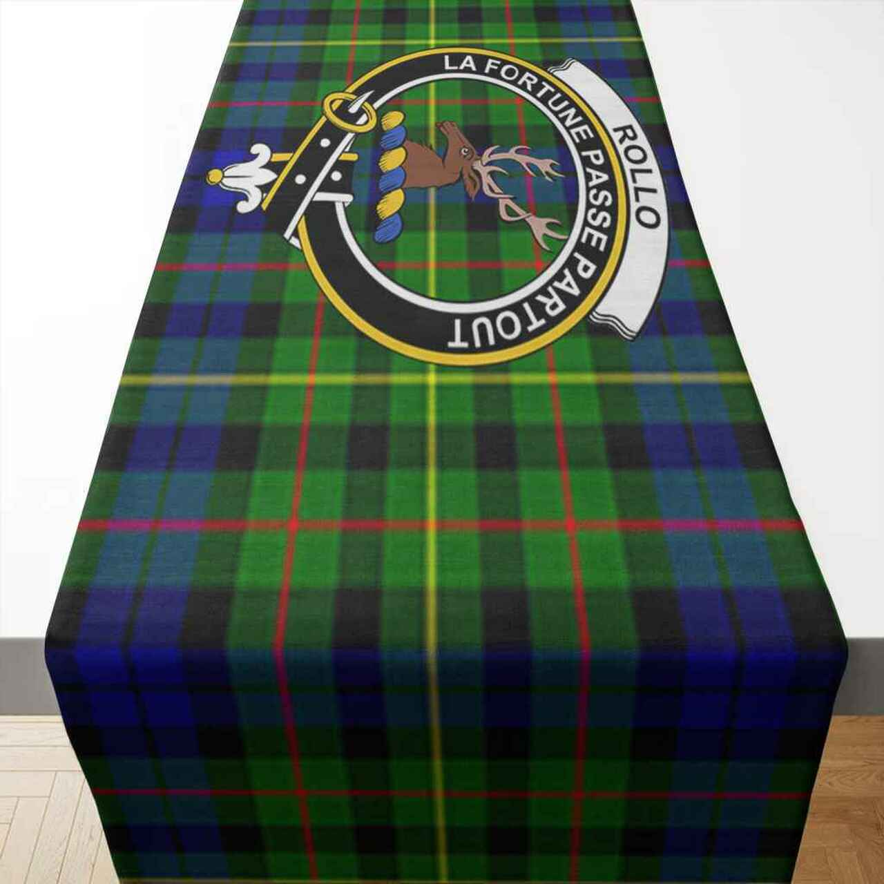 Clan Rollo Tartan Crest Table Runner Cotton EL40 Rollo Tartan Tartan Table Runner   