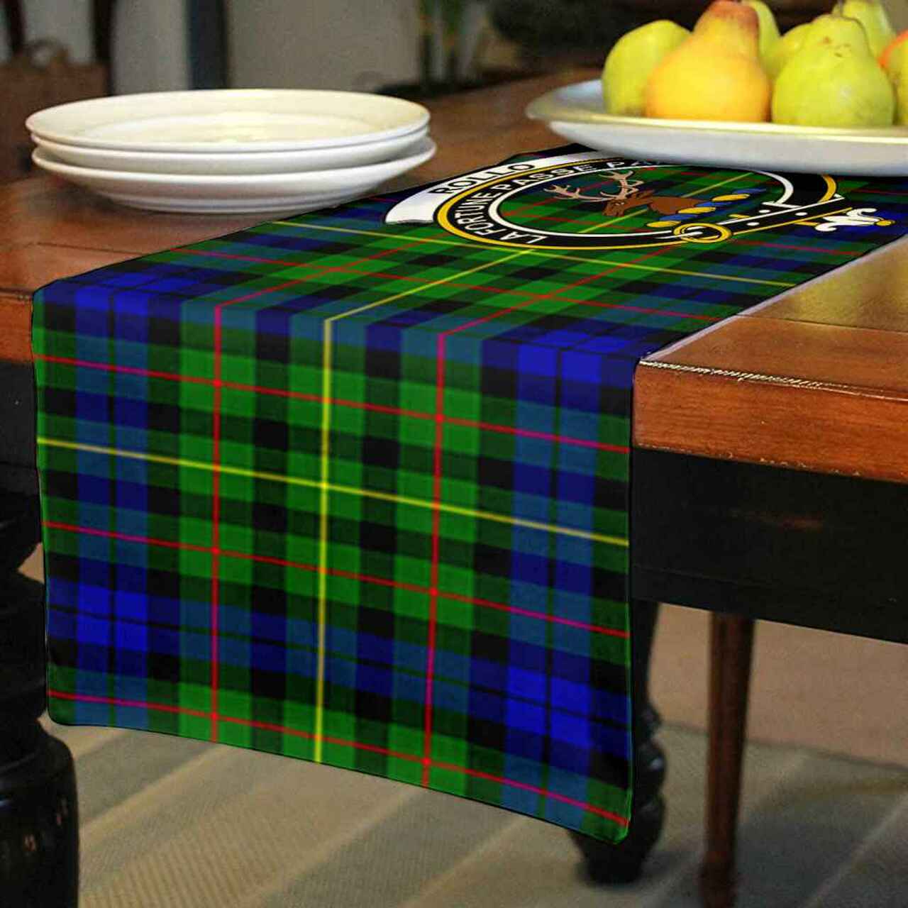 Clan Rollo Tartan Crest Table Runner Cotton EL40 Rollo Tartan Tartan Table Runner   