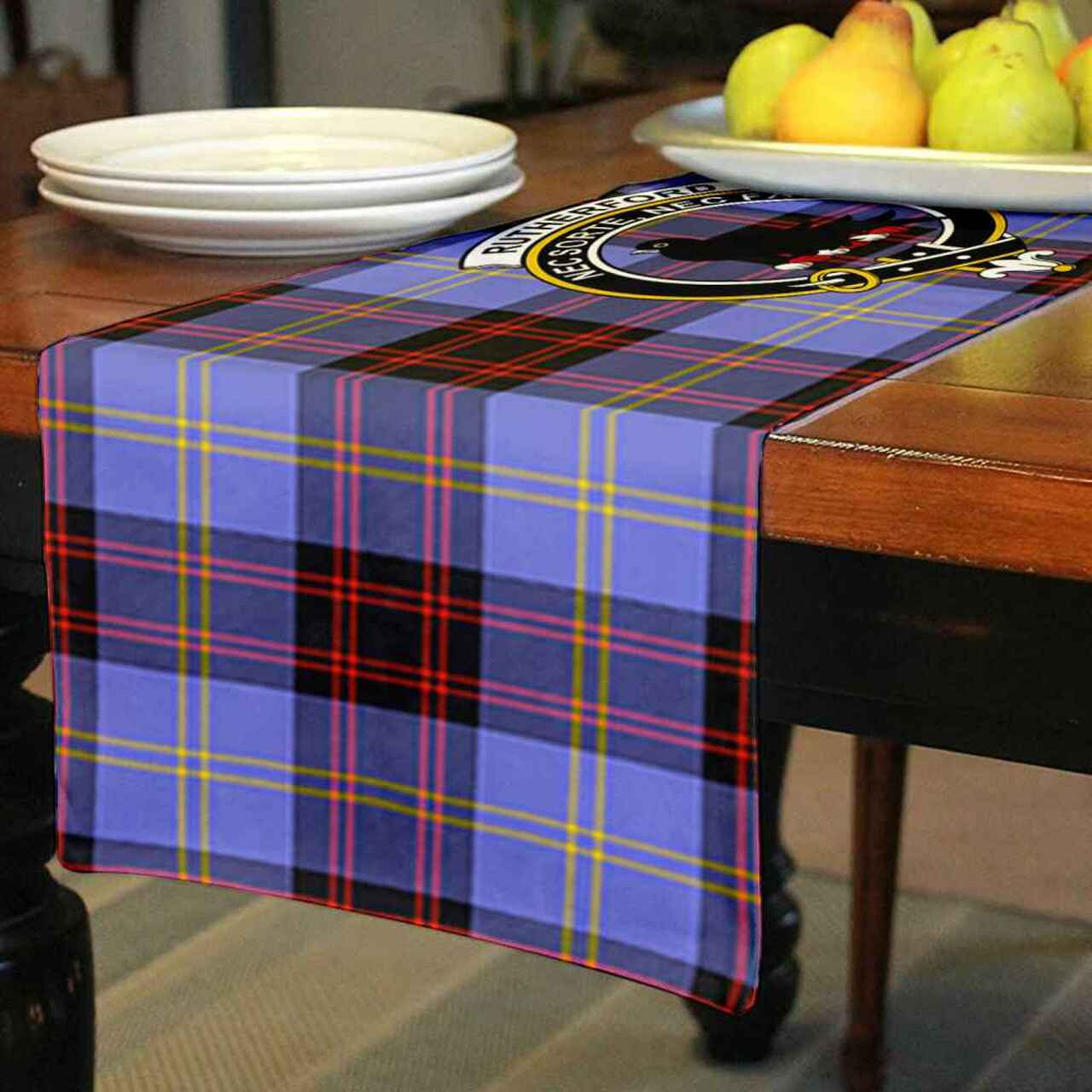 Clan Rutherford Tartan Crest Table Runner Cotton QE30 Rutherford Tartan Tartan Table Runner   