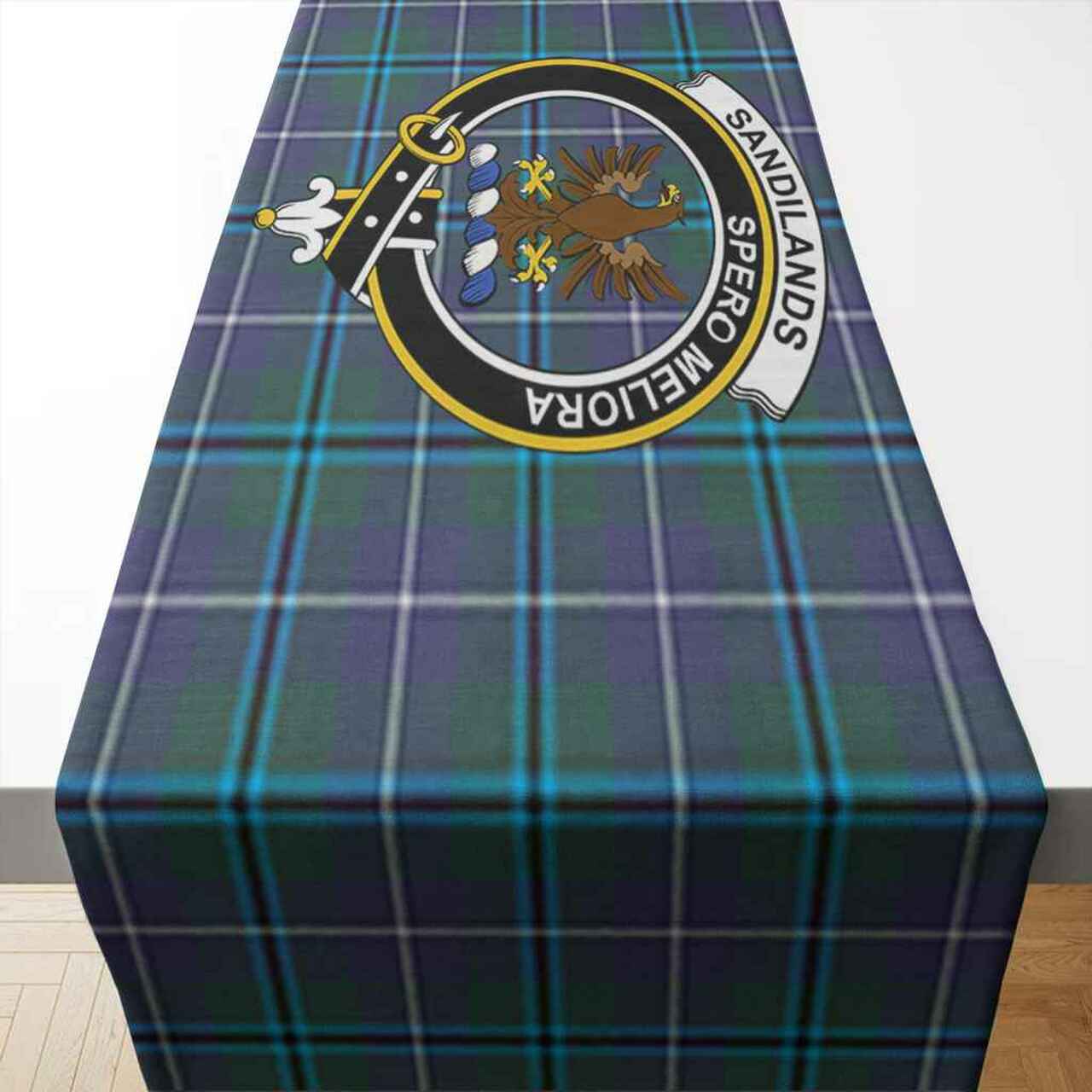 Clan Sandilands Tartan Crest Table Runner Cotton HM52 Sandilands Tartan Tartan Table Runner   