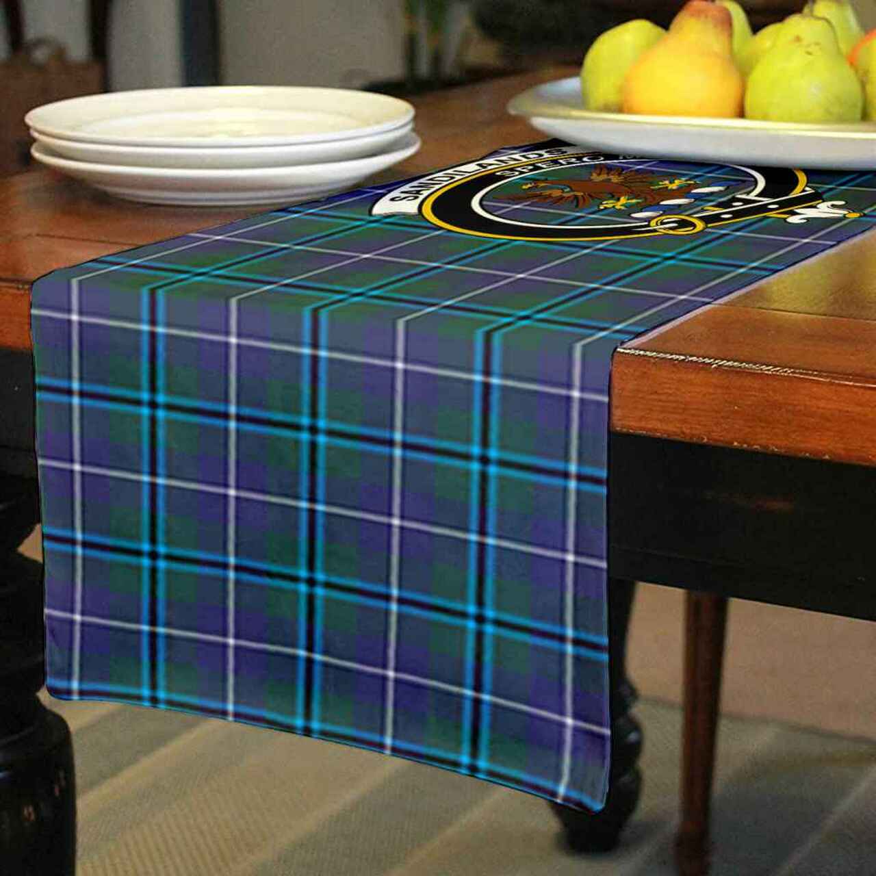 Clan Sandilands Tartan Crest Table Runner Cotton HM52 Sandilands Tartan Tartan Table Runner   