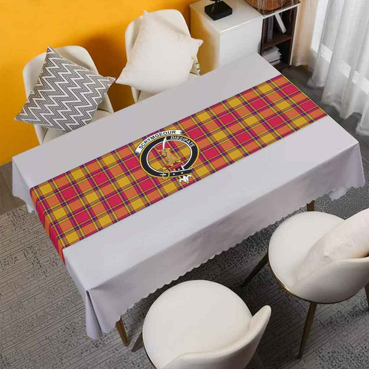 Clan Scrymgeour Tartan Crest Table Runner Cotton KH75 Scrymgeour Tartan Tartan Table Runner   