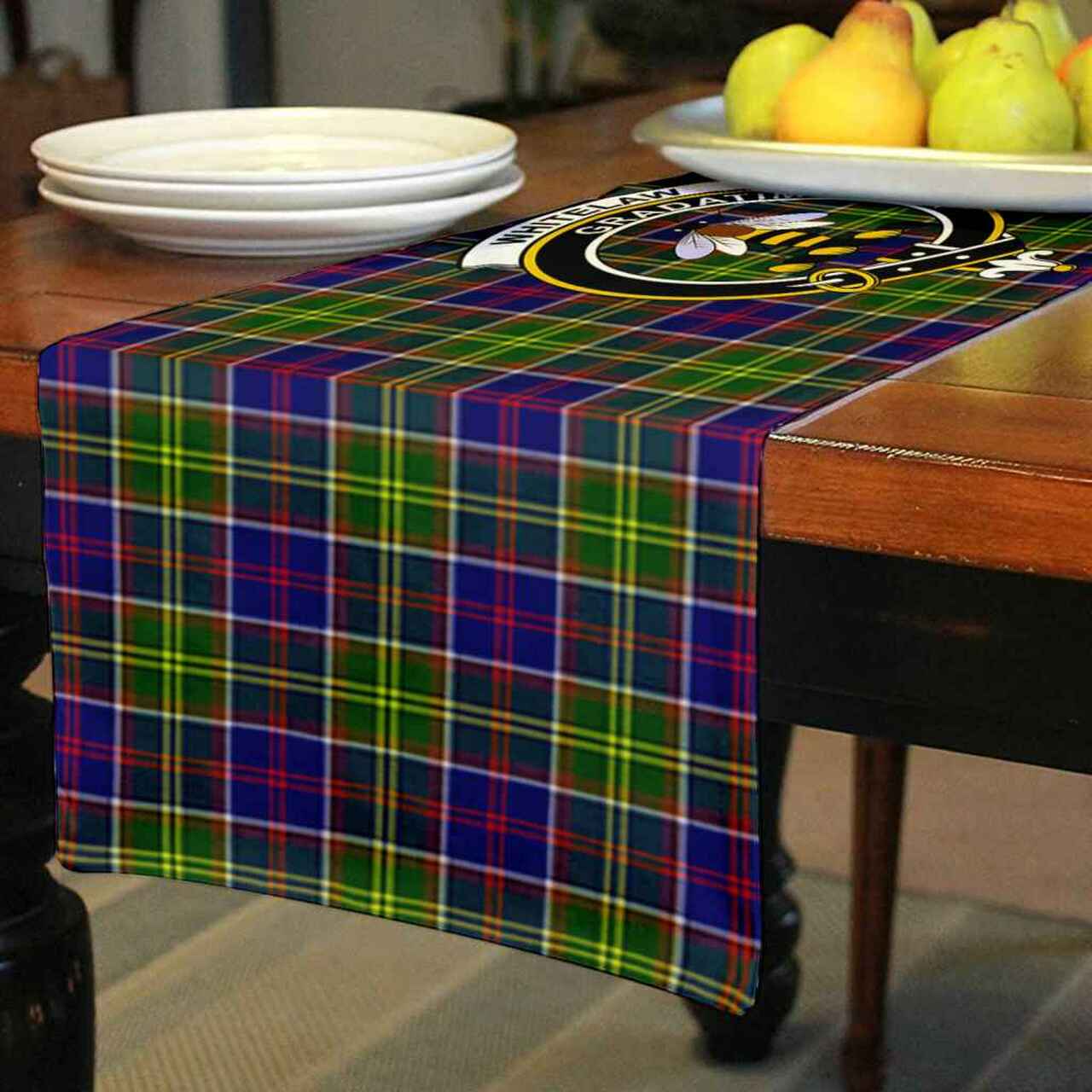 Clan Whitelaw Tartan Crest Table Runner Cotton KN51 Whitelaw Tartan Tartan Table Runner   