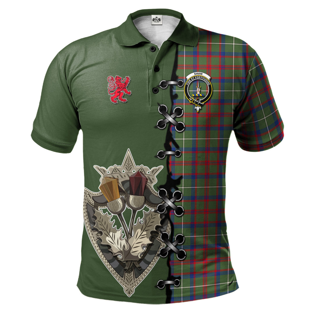 Clan Shaw Green Modern Tartan Polo Shirt - Lion Rampant And Celtic Thistle Style GV61 Shaw Green Modern Tartan Tartan Polo   