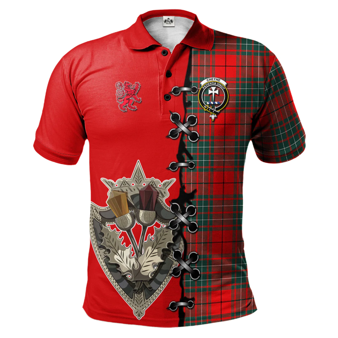 Clan Cheyne Tartan Polo Shirt - Lion Rampant And Celtic Thistle Style SX78 Cheyne Tartan Tartan Polo   